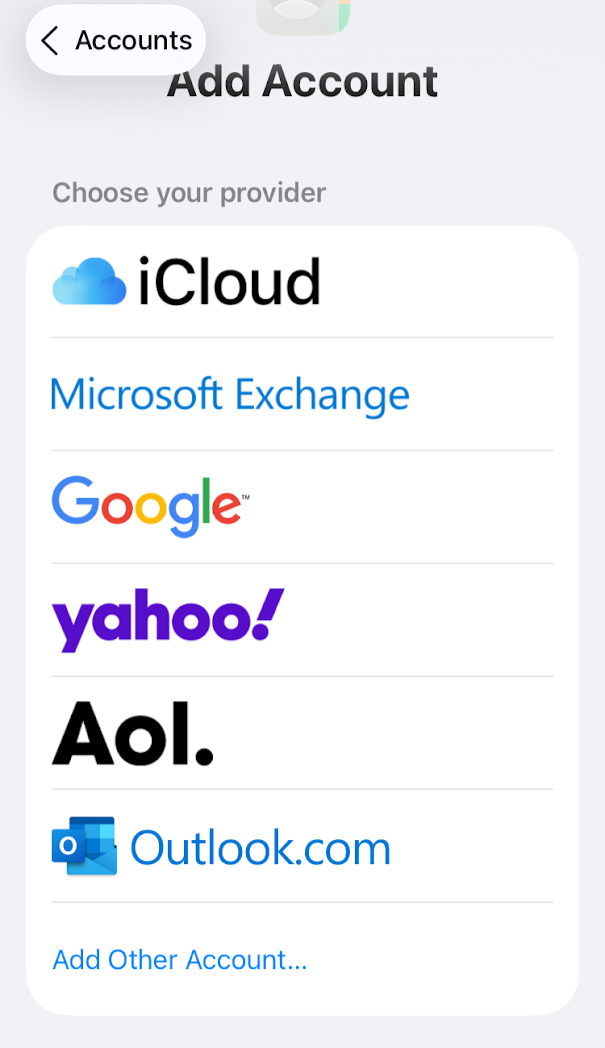 iPhone Step 5 – Add Other Account